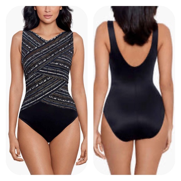 {Miraclesuit} Brio One Piece in Cypher Black Multi - Womens 8 - NWT - Picture 2 of 12